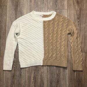 Elegant Two-Tone Cable Knit Sweater